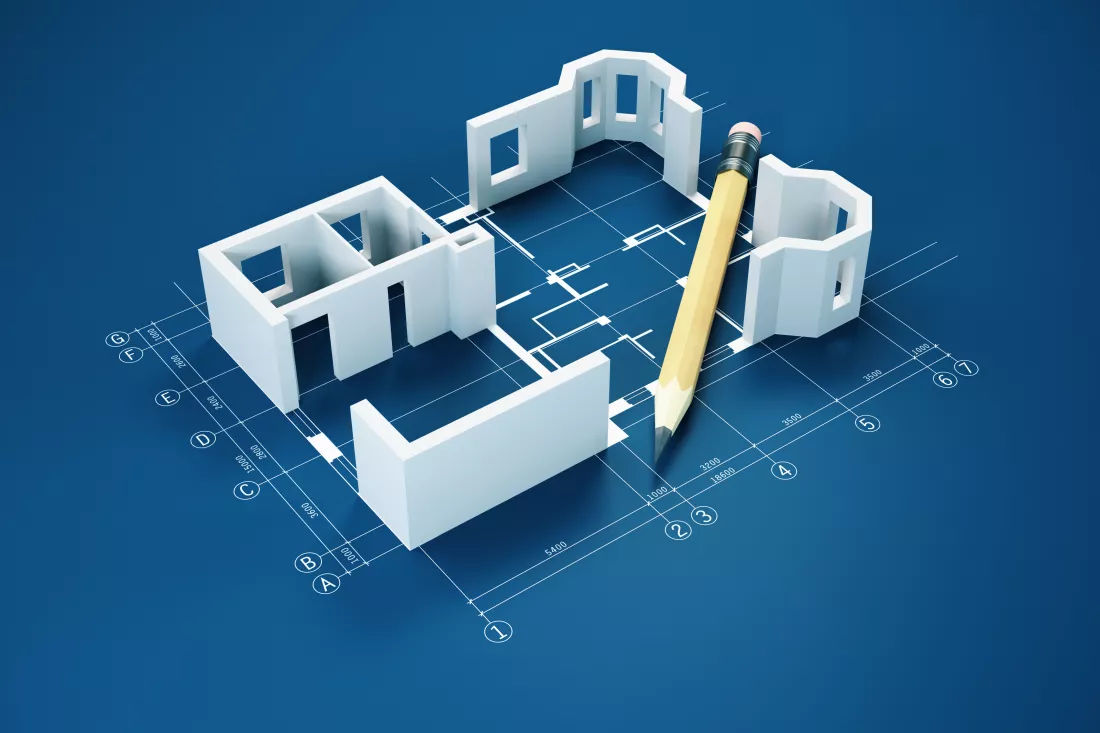 blueprint-pencil-house-model-blue-table